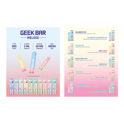 GEEK BAR MELOSO FLAVOUR MENU